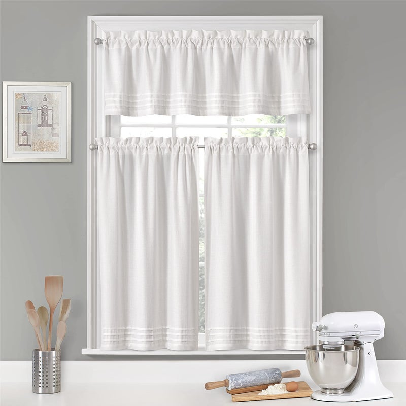 VUE Kingsbury Small Panel Tiers Privacy Window Treatment Pair Bathroom, Living Room, 52" x 45", White - Image 3